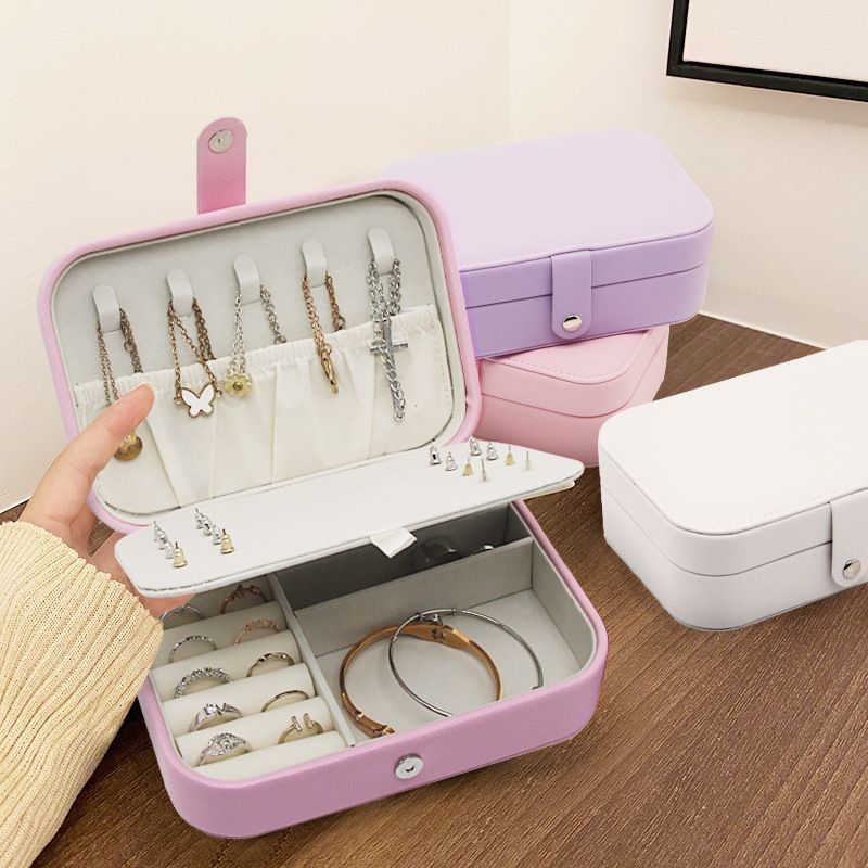Draagbare vierkante mini juwelen reiskoffer ringen oorbellen halsketting trouwfeest cadeau doos