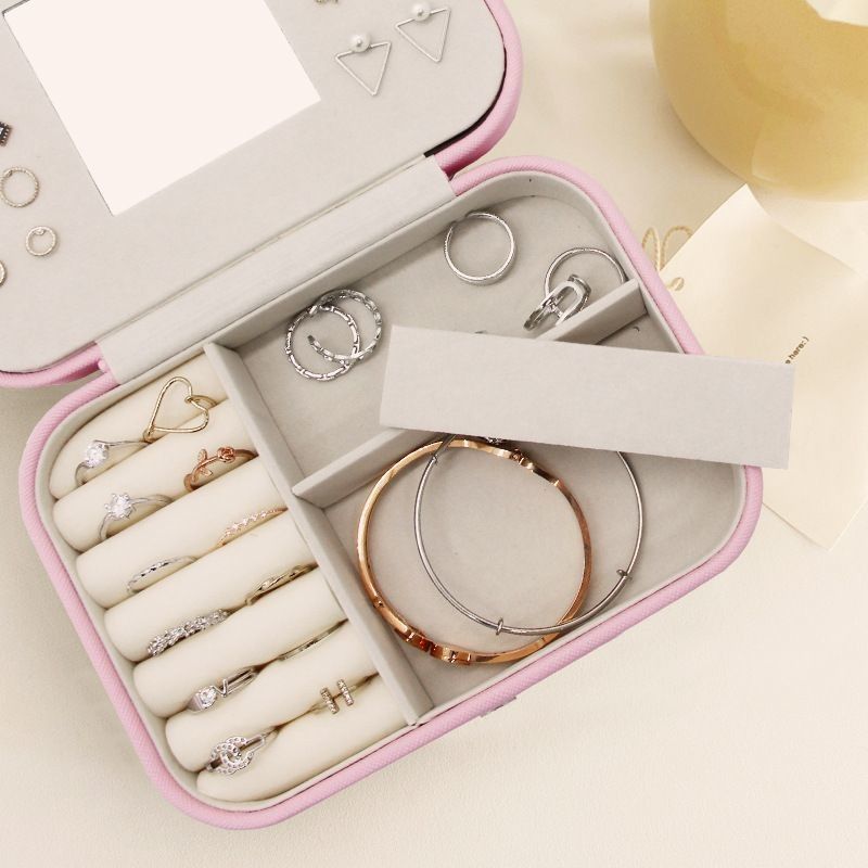 Draagbare vierkante mini juwelen reiskoffer ringen oorbellen halsketting trouwfeest cadeau doos