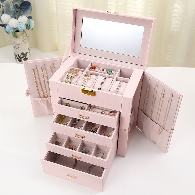 Medium Open Way Clamshell PU Leer Juwelen Set/Ring/Eearring/Halsband/Armband/Horloge opslagdoos voor en Luxe Juwelen