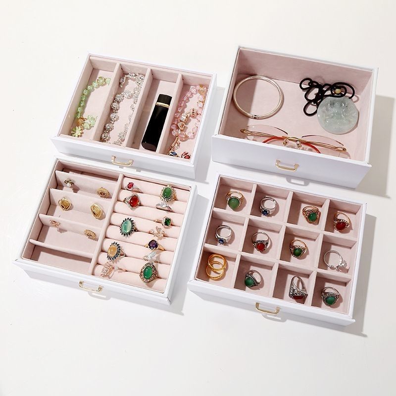 Vierkante luxe roze zwarte leder sieraden set / ring / oorbel / halsketting / armband / horloge opslag display box