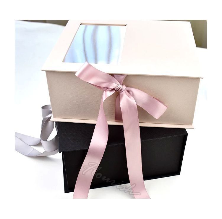 Custom kleur bloemen cadeaubon verpakking met helder raam en lint Eco-vriendelijk