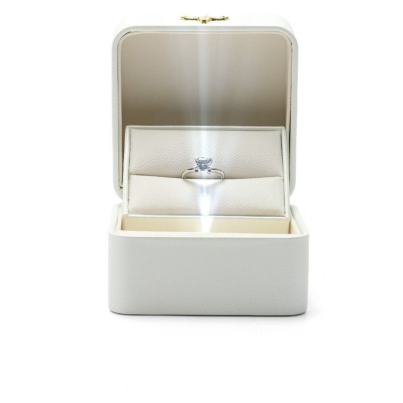 Einde Creatieve LED-lichtemitterende lamp Verlovingsring Display Box Single Ring Hanger Juwelen Doos Geschenkdoos PU Ledendoos