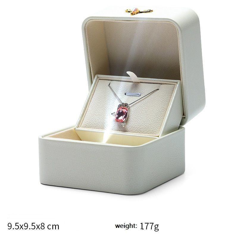 Einde Creatieve LED-lichtemitterende lamp Verlovingsring Display Box Single Ring Hanger Juwelen Doos Geschenkdoos PU Ledendoos